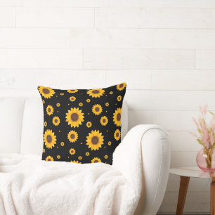 Sonnenblume mit schwarzem Hintergrund Kissen