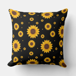 Sonnenblume mit schwarzem Hintergrund Kissen