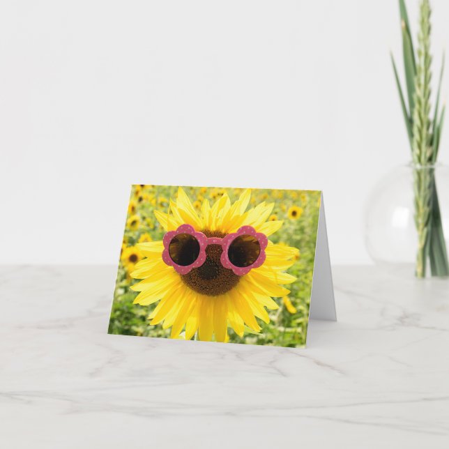Sonnenblume mit Sonnenbrille Dankeskarte (Vorderseite)