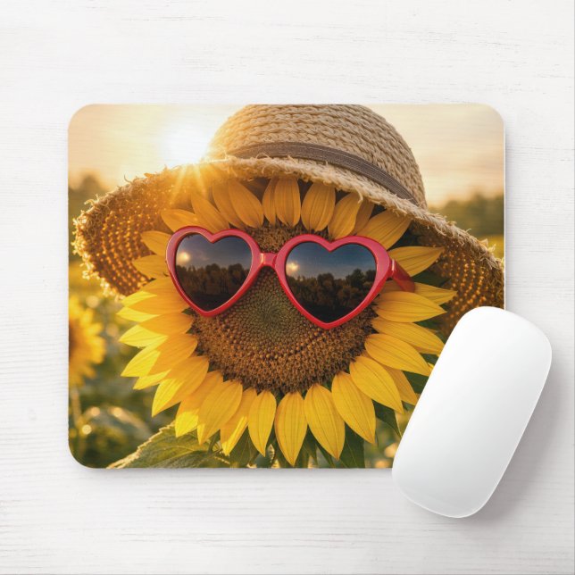 Sonnenblume mit Sonnenbrille und Strohhut Mousepad (Mit Mouse)