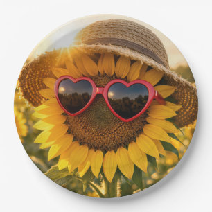 Sonnenblume mit Sonnenbrille und Strohhut Pappteller