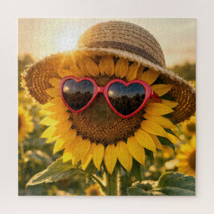Sonnenblume mit Sonnenbrille und Strohhut Puzzle