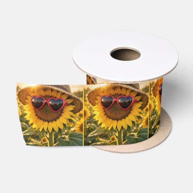 Sonnenblume mit Sonnenbrille und Strohhut Satinband (Spule)