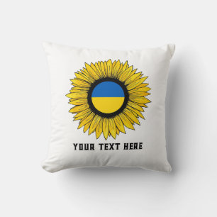 Sonnenblume mit ukrainischer Flagge. Eigener Text Kissen