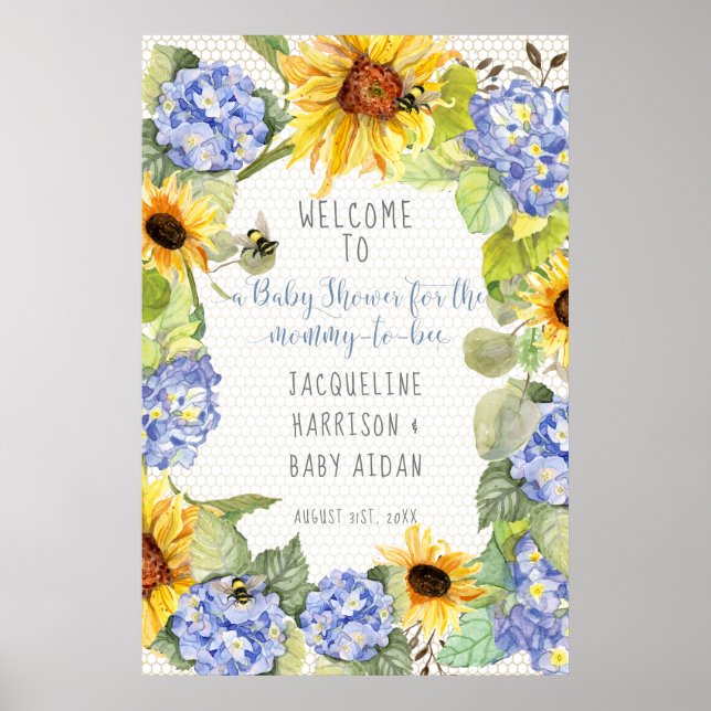 Sonnenblume Mommy to Bee Bumblebee Blue Hydrangeas Poster (Vorne)