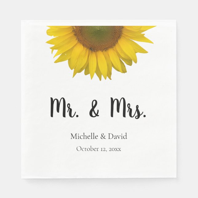 Sonnenblume Mr. & Mrs. Wedding Elegante Typografie Serviette (Vorderseite)