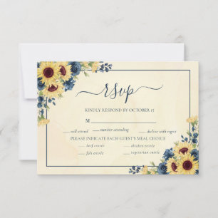 Sonnenblume Navy Blau Florale Menüwahl  RSVP Karte