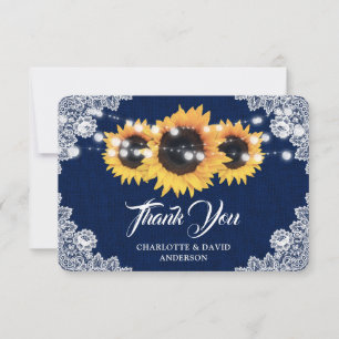 Sonnenblume Navy Blau Jute Blumen-Spitze Hochzeit Dankeskarte