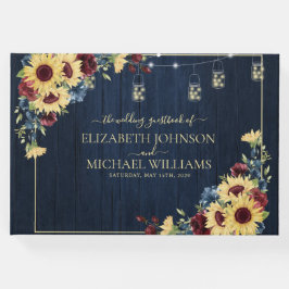 Sonnenblume Navy Blue Burgundy Wood Floral Hochzei Gästebuch