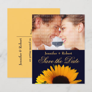 Sonnenblume Navy Blue Custom Foto Save the Date Ankündigungspostkarte