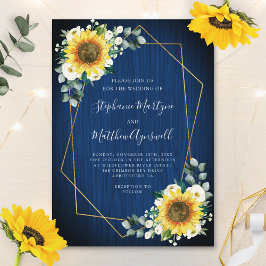 Sonnenblume Navy Blue Wood Geometric Wedding Einladung