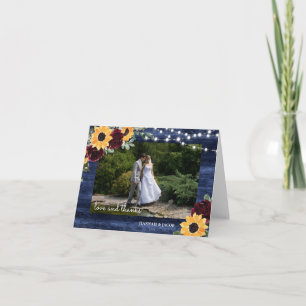 Sonnenblume Navy Holz Foto Hochzeits-Dankeskarten Dankeskarte