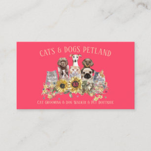 Sonnenblume Neon Pink Dog Walker Katze Groomer Hau Visitenkarte