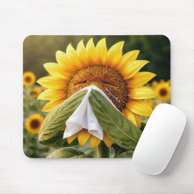 Sonnenblume niest in ein Taschentuch Mousepad (Mit Mouse)