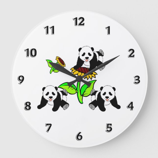 Sonnenblume Panda Bears Große Wanduhr (Vorderseite)