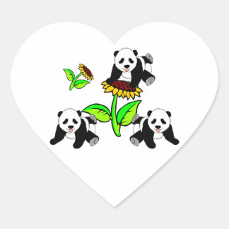 Sonnenblume Panda Bears Herz-Aufkleber