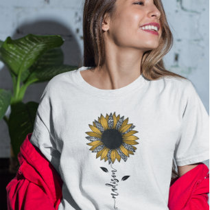 Sonnenblume Personalisierter Namensstiel T-Shirt
