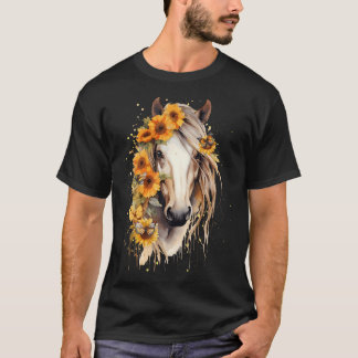 Sonnenblume Pferd Portrait Cowgirl Reittier T-Shirt