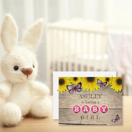 Sonnenblume Pink Babydusche Einladung | Mädchen Postkarte