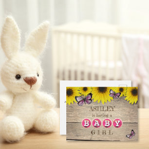 Sonnenblume Pink Babydusche Einladung   Mädchen Postkarte