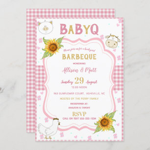 Sonnenblume Pink Gingham Baby Q Barbecue Einladung