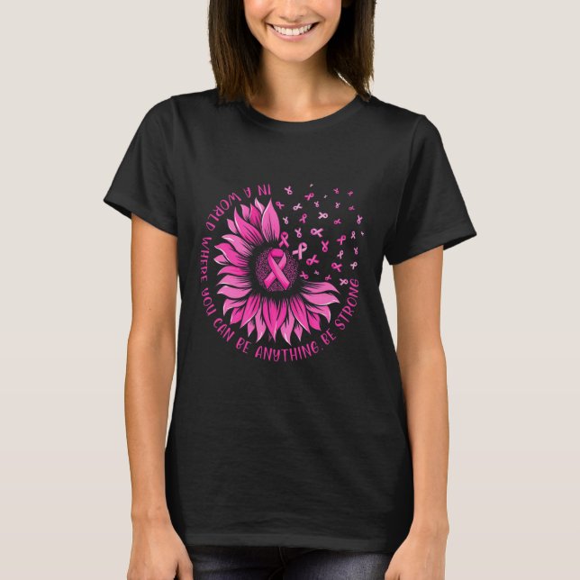 Sonnenblume Pink Ribbon Butterfly Brustkrebs Krieg T-Shirt (Vorderseite)