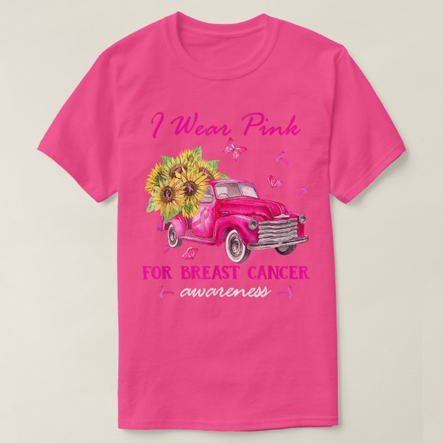 Sonnenblume Pink Truck Ich trage Pink für Brustkre T-Shirt (Design vorne)