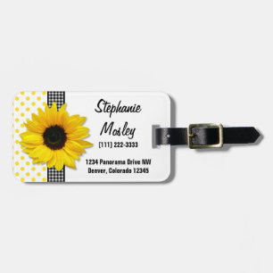 Sonnenblume Polka Dot Gingham Yellow Schwarz-weiß Gepäckanhänger