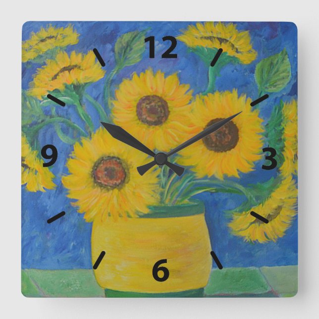 Sonnenblume Quadratische Wanduhr (Vorderseite)