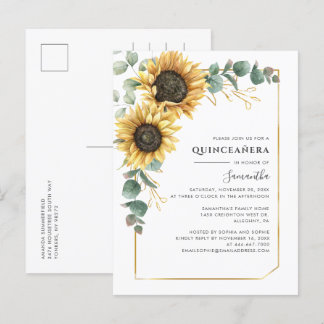 Sonnenblume Quinceanera Grüne 15. Geburtstagsparty Einladungspostkarte