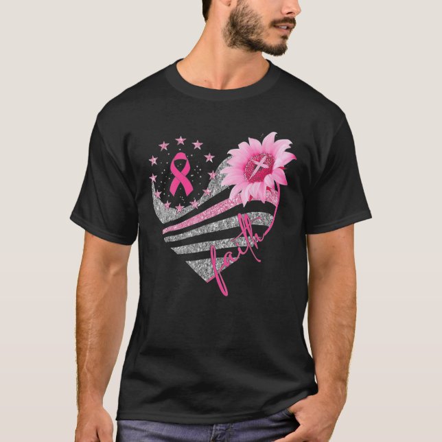 Sonnenblume Ribbon Faith Brustkrebs T-Shirt (Vorderseite)