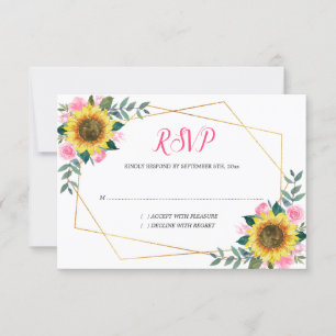 Sonnenblume Rosa Bläschen Geometrische Hochzeit RSVP Karte