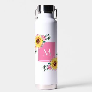Sonnenblume Rosa Botanische Wasserfarbe Mit Monogr Trinkflasche