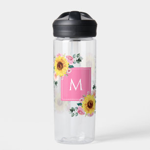 Sonnenblume Rosa Botanische Wasserfarbe Mit Monogr Trinkflasche