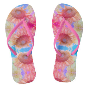 Sonnenblume Rosa Gelb Blau Boho Blumenmuster Flip Flops