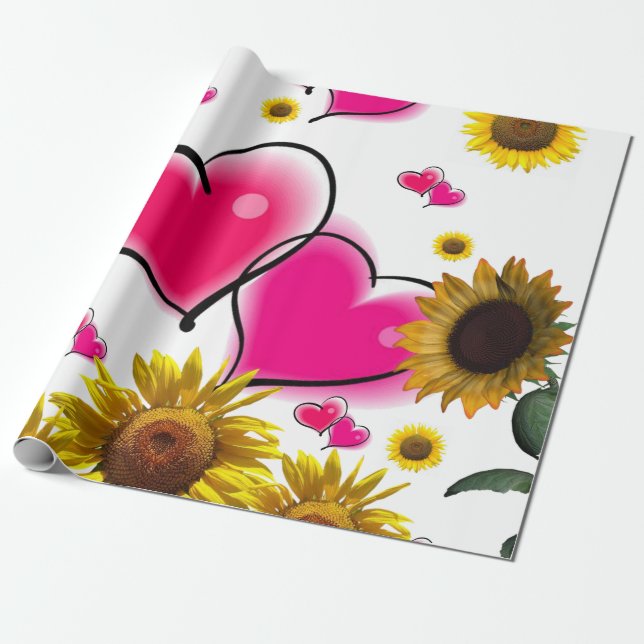 Sonnenblume Rosa Herz Matte Wrapping Papier Geschenkpapier (Ungerollt)