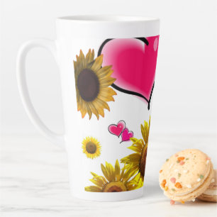 Sonnenblume Rosa Herzen Latte Tasse