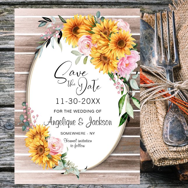 Sonnenblume Rosa Oval Hochzeit Save The Date (Von Creator hochgeladen)