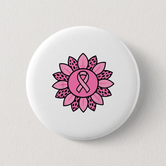 Sonnenblume Rosa Ribbon Brustkrebs Bewusstsein Fra Button (Vorderseite)