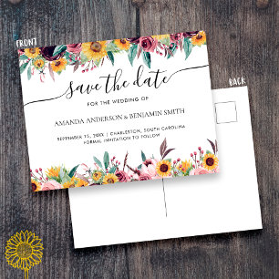 Sonnenblume Rose Burgund Rustikale Herbst Florale Postkarte