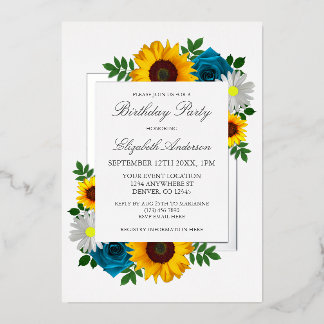 Sonnenblume Rose Daisy Floral Geburtstag Folieneinladung