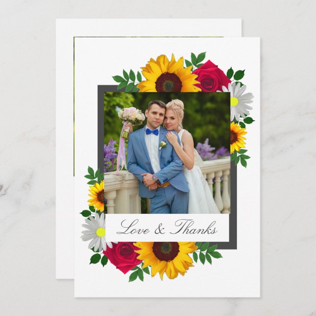 Sonnenblume Rose Daisy Floral Wedding Dankeskarte (Vorne/Hinten)