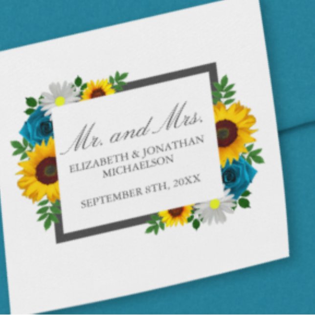 Sonnenblume Rose Daisy Floral Wedding Quadratischer Aufkleber (Von Creator hochgeladen)