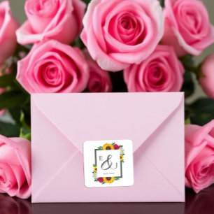 Sonnenblume Rose Daisy Herbst Blumen Hochzeit Quadratischer Aufkleber