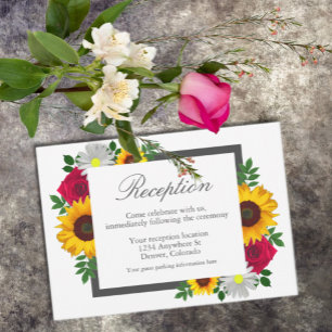 Sonnenblume Rose Gänseblümchen Florale Hochzeitsfe Begleitkarte