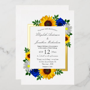 Sonnenblume Rose Gänseblume Herbst Blumen Hochzeit Folieneinladung