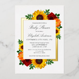 Sonnenblume Rose Herbst Blumen Baby Shower Folieneinladung