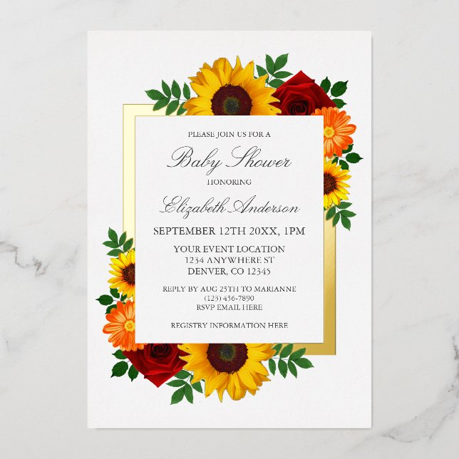 Sonnenblume Rose Herbst Blumendusche Folieneinladung (Vorderseite)