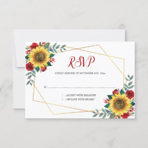 Sonnenblume Rote Flora Wasserfarbe Geometrische Ho RSVP Karte
