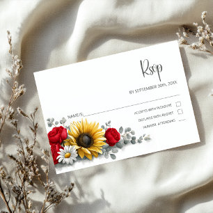 Sonnenblume Rote Rose Blumen Hochzeit RSVP Karte